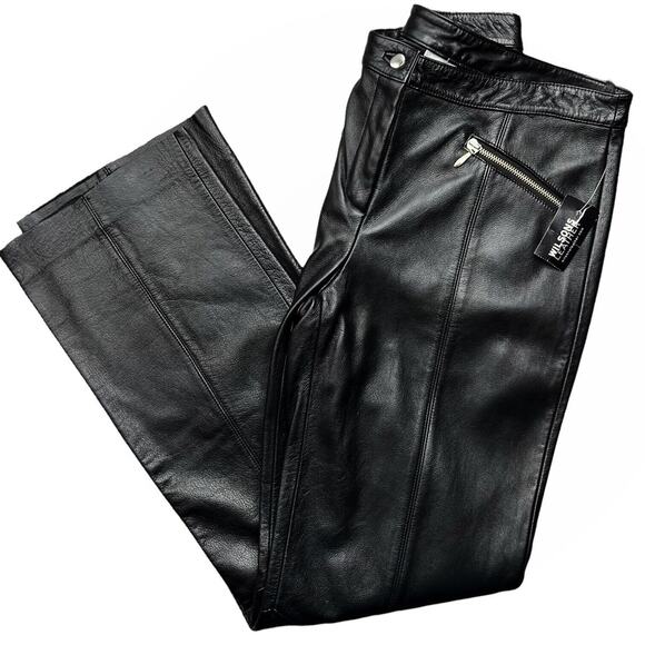 NWT Y2K Wilson’s Black Genuine Leather Pants Mid Rise Zippers Detailing Size 10 - Picture 1 of 16